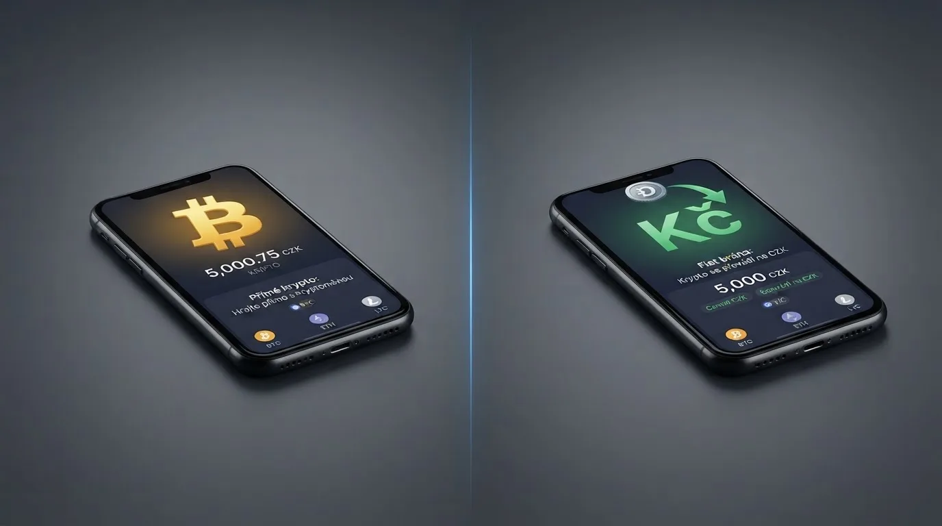 Schéma dvou modelů krypto kasina: přímé krypto kasino (zůstatek v BTC) a fiat kasino s krypto bránou (převod na koruny před vkladem)
