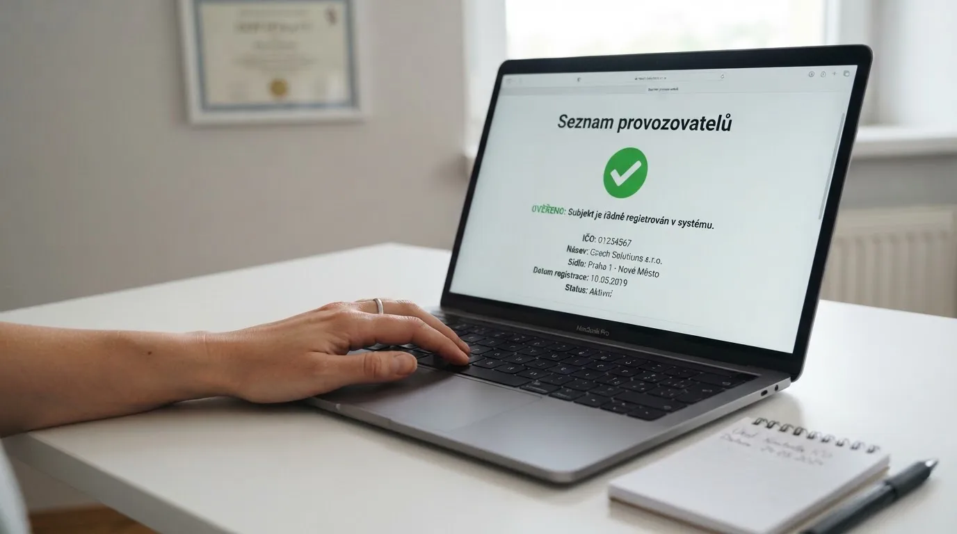 Úřední výpis ze Seznamu provozovatelů hazardních her MF ČR vedle loga licencovaného casina
