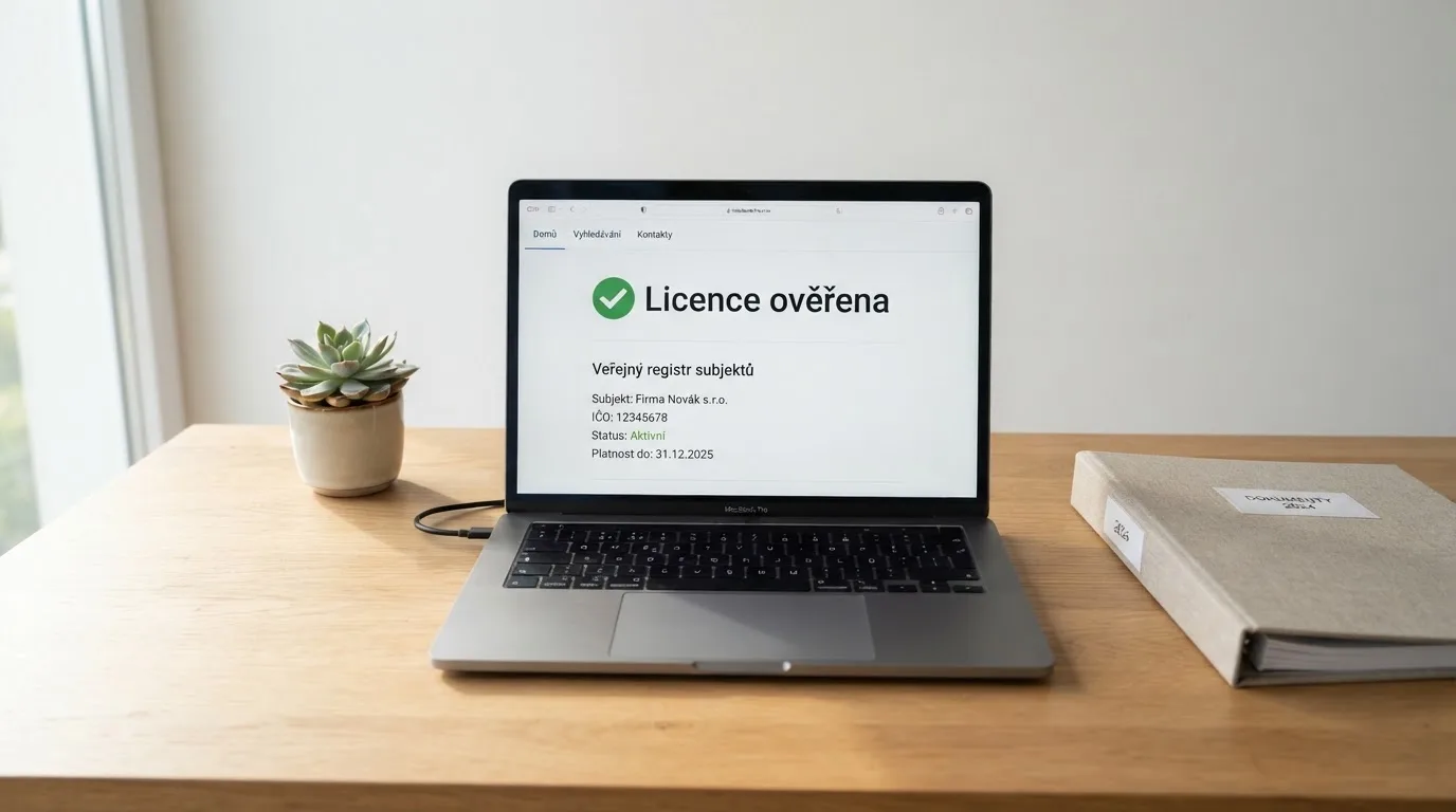 Úřední dokument s razítkem Ministerstva financí ČR vedle displeje s logem licencovaného online casina