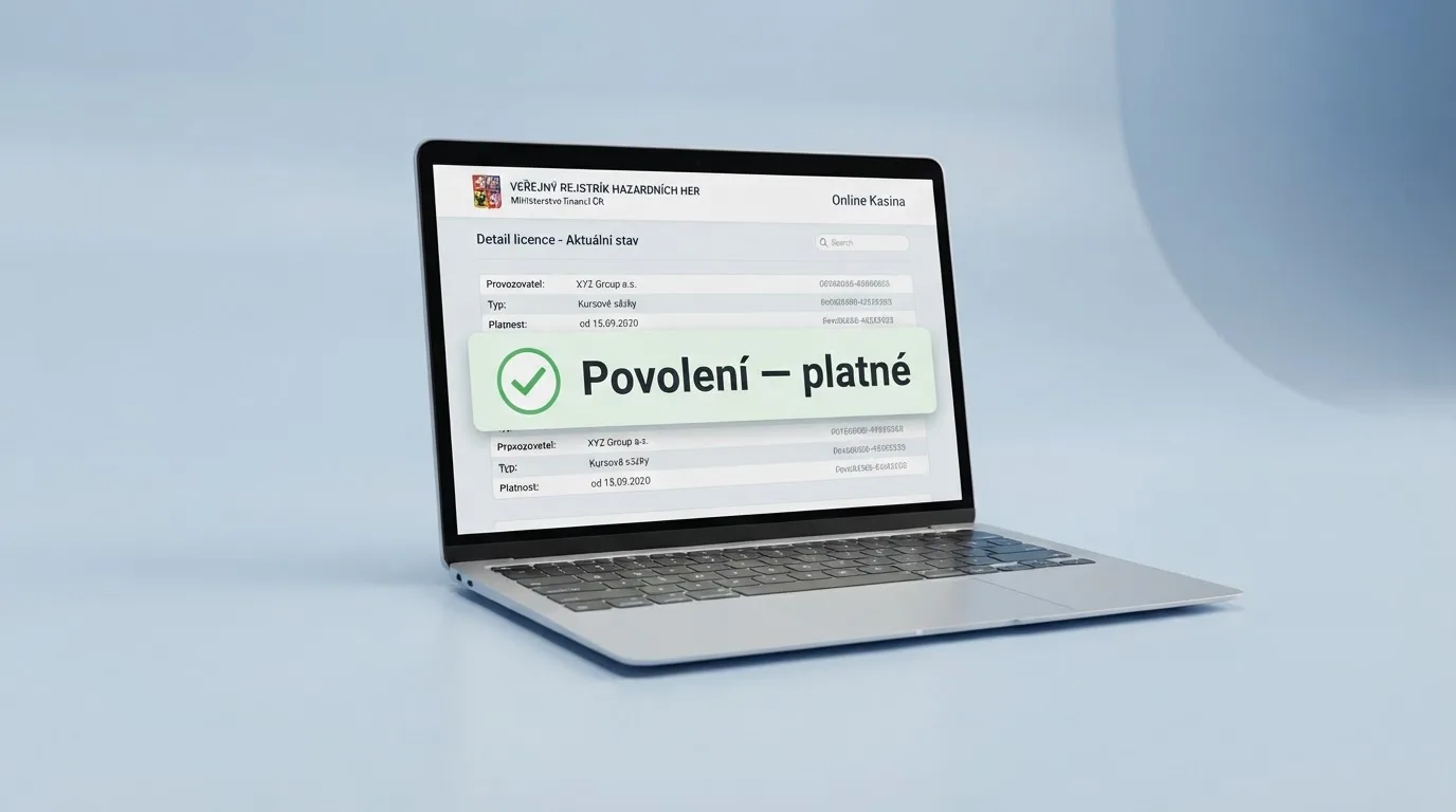 Výřez z veřejného seznamu provozovatelů hazardních her MF ČR s zvýrazněným řádkem licencovaného casina
