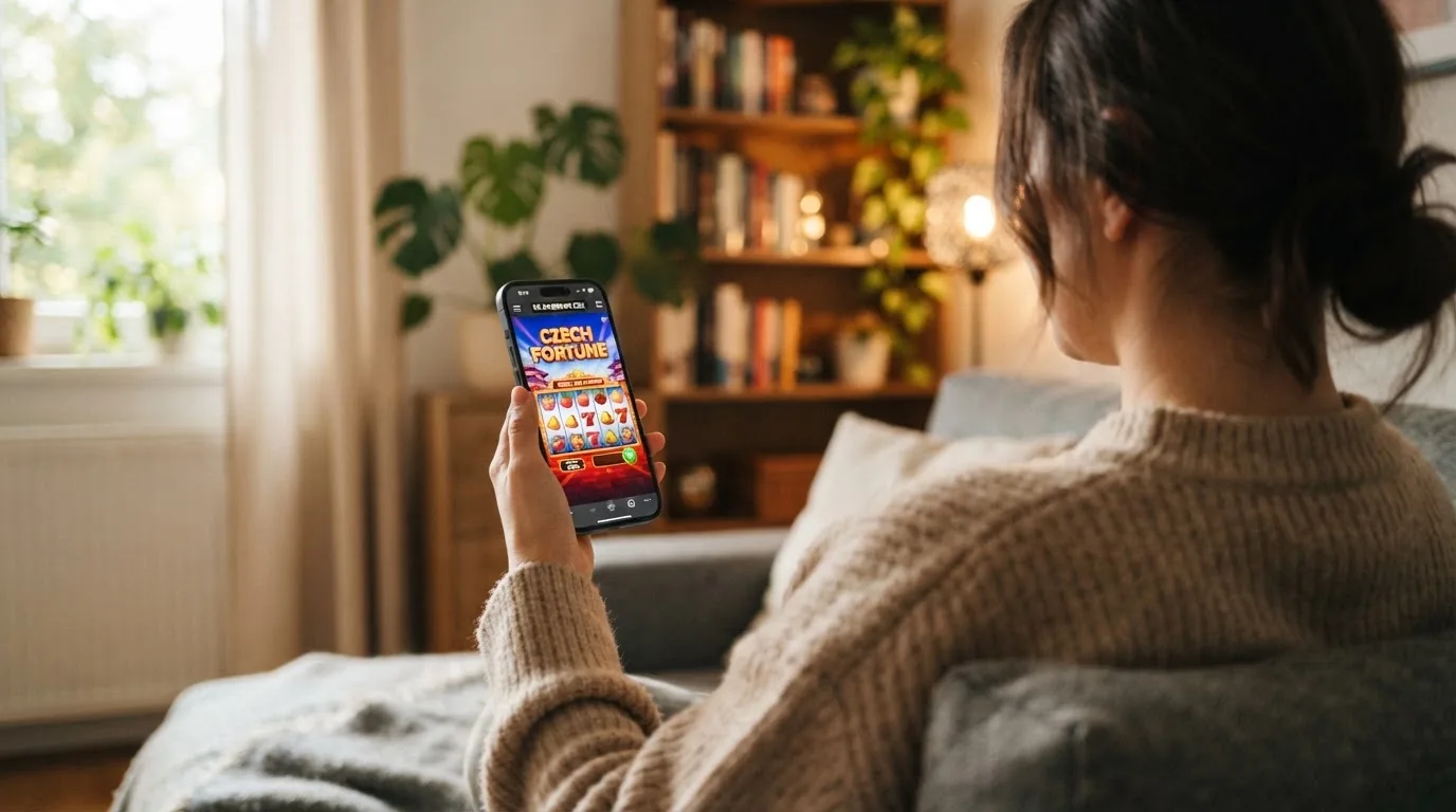 Chytrý telefon v ruce hráče s roztočeným automatem na displeji a logem GoPay v rohu obrazovky