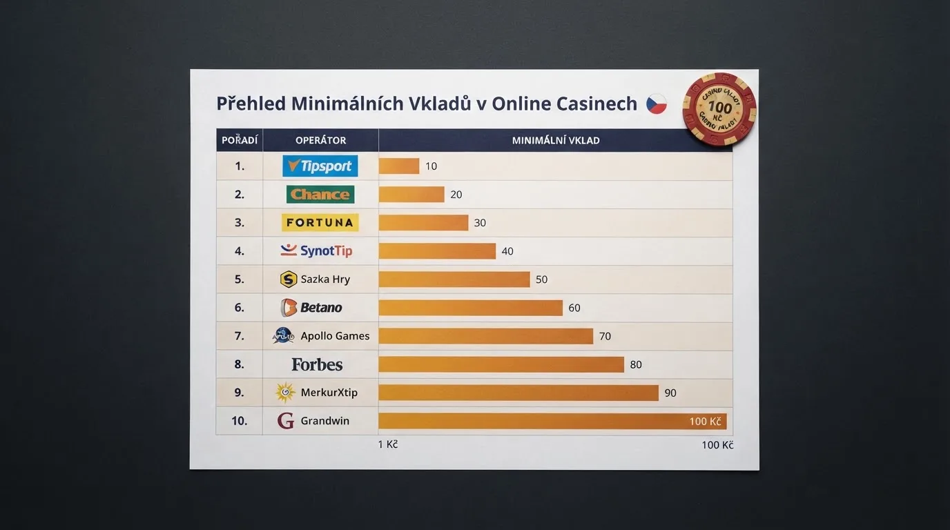 Přehledná tabulka nebo vizuální srovnání operátorů seřazených podle minimálního vkladu