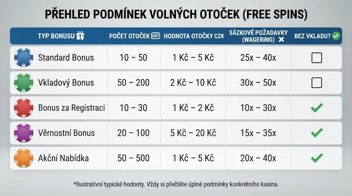 Tabulka s logy deseti licencovaných českých casin a klíčovými parametry jejích spinových bonusů