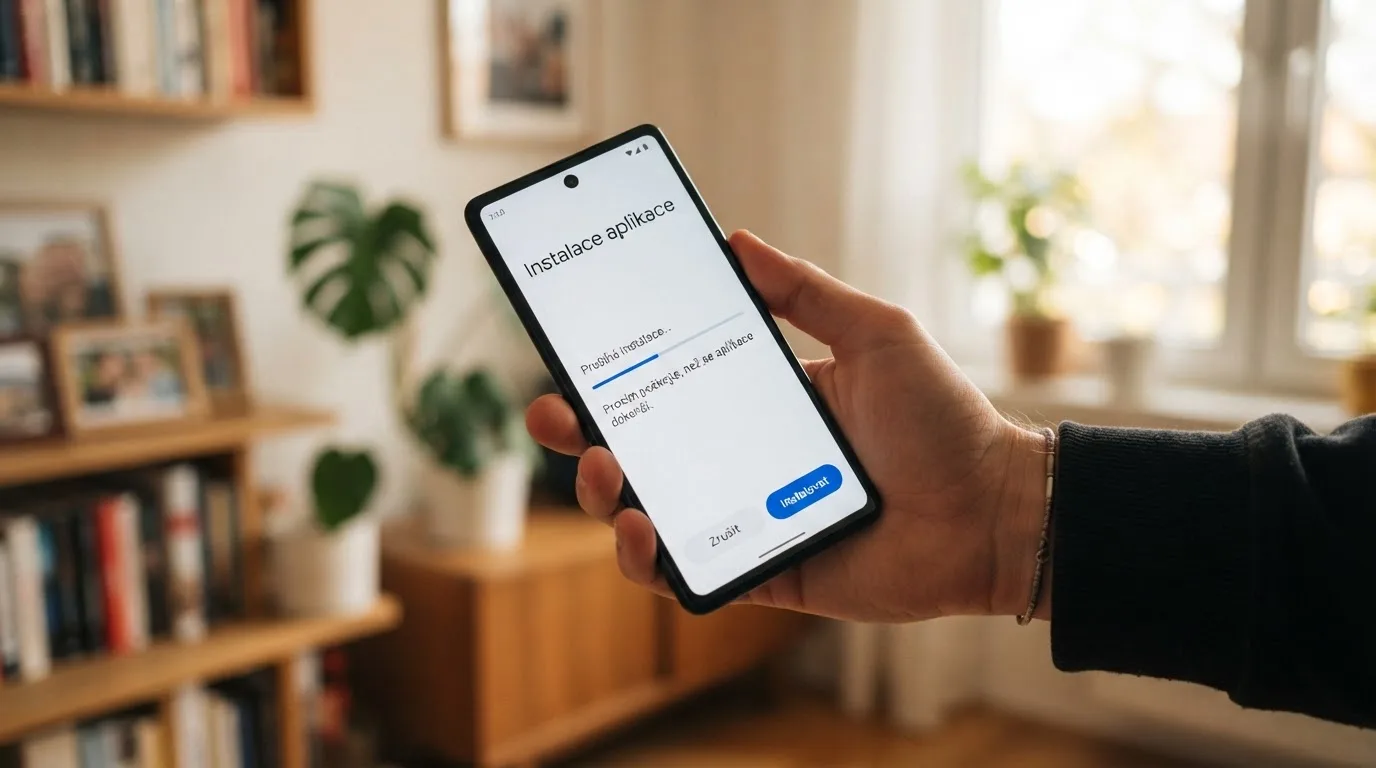 Displej telefonu s Androidem zobrazující dialog instalace APK souboru