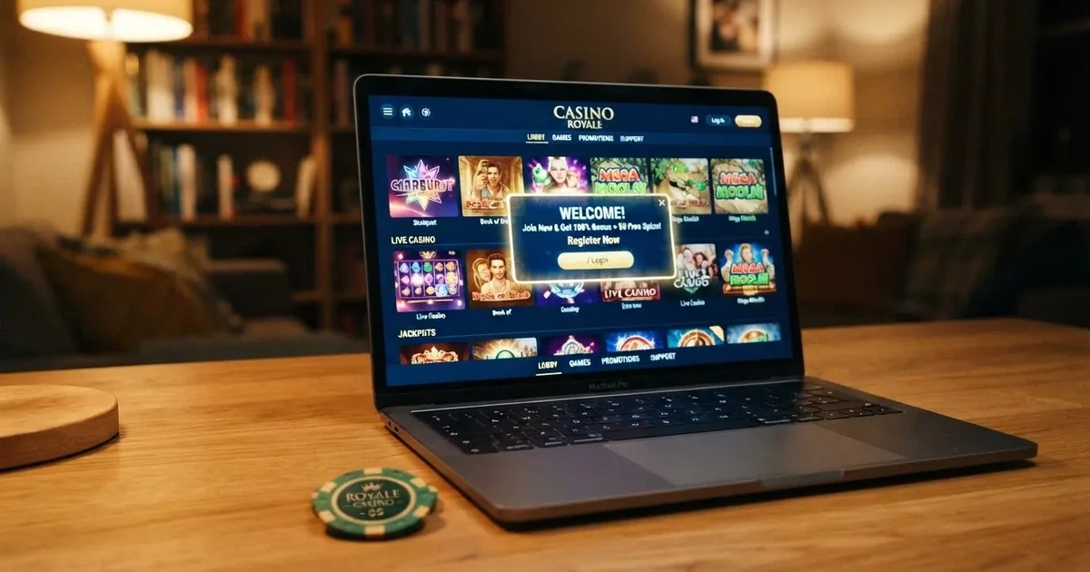 Online casino lobby s nabídkou volných otoček na automatech, české koruny a tlačítko registrace
